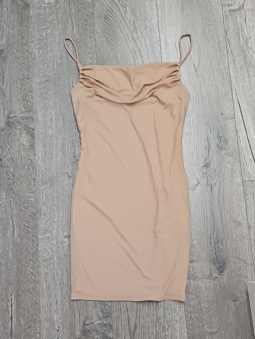 Forever 21 Nude Cowl Neck Bodycon Mini Mesh Dress